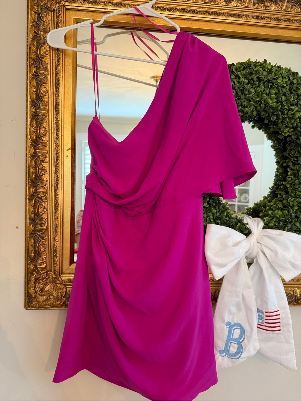One-Shoulder Mini Dress in Fuchsia with Draped Detail